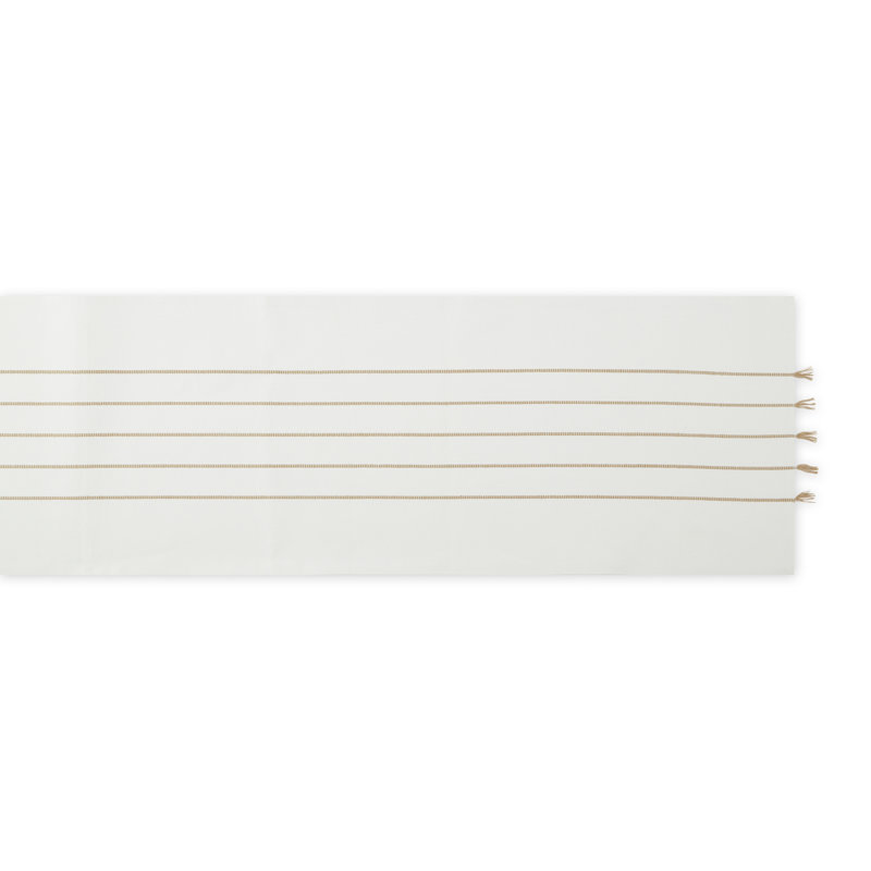 NAVY/OFF-WHITE STRIPE TASSEL TABLE RUNNER 14X72, White/Stone, 72" L x 14" W