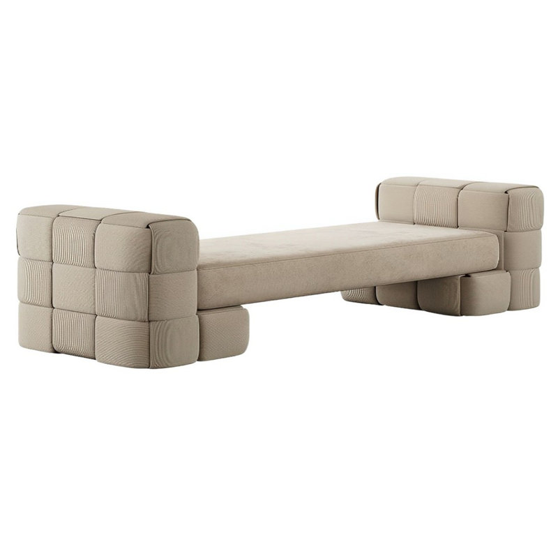 Banc rembourré en similicuir, H 22,83 po x l 70,86 po x P 22,83 po, Brun clair