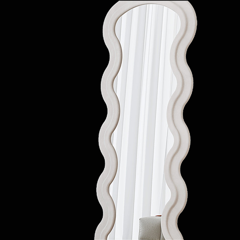 Flannel Full Length Wave white Floor Mirror with Stand for Bedroom living room Hanging or Against The Wall, Cream White