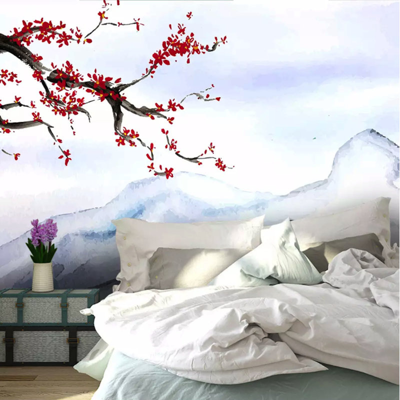 Murale paysage d'hiver en montagne, l 112 po x L 75 po