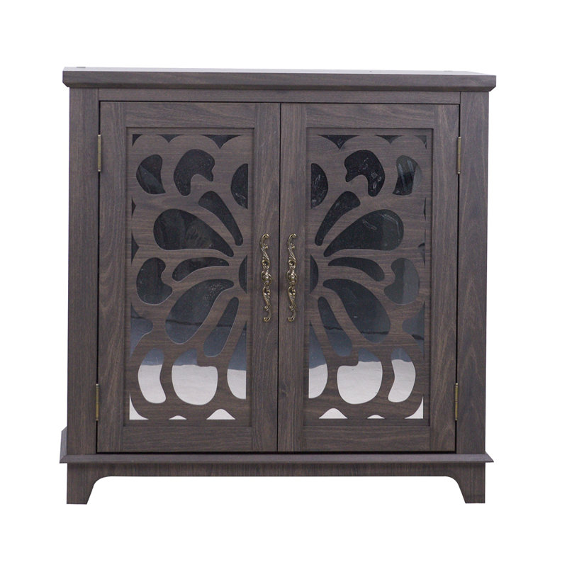 Élégant buffet avec 2 portes en miroir en acrylique Buffet et rangement avec rangement, armoire décorative en stratifié creux et support en panneau de fibres à densité moyenne, tablette spacieuse réglable, salon, cuisine
