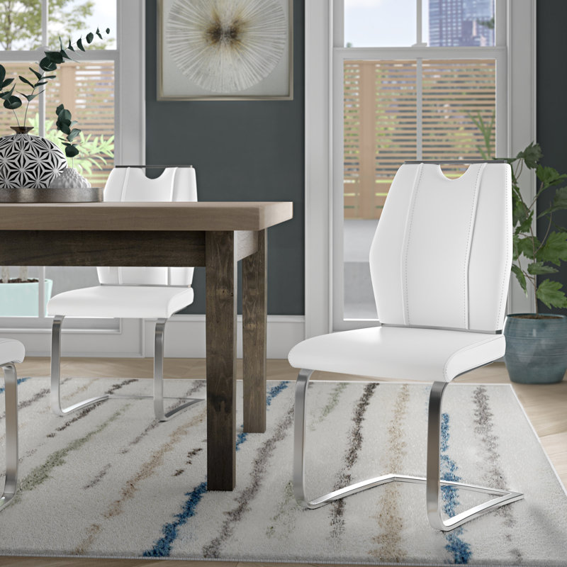 Gingerich Faux Leather Upholstered Metal Side Chair, White Faux Leather