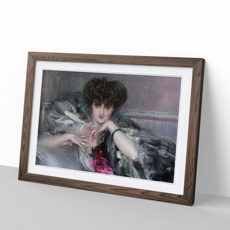 Portrait of Woman with Roses by Giovanni Boldini - Framed Print, 36cm H x 48cm W x 2cm D, Walnut Framed