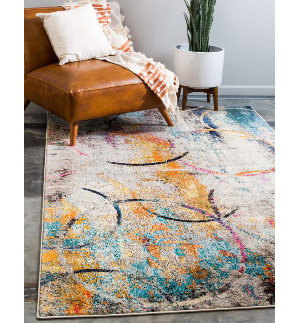 Dews Washable Abstract Indoor Rug Wade Logan® Rug 