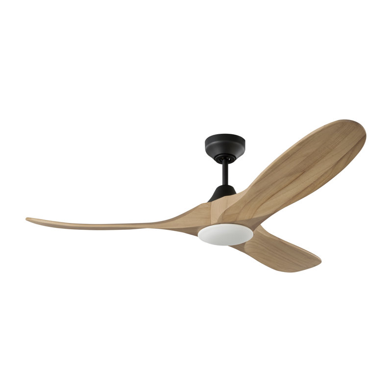 Maverick Smart 52 LED Indoor Ceiling Fan with Threaded Downrod, blades and Handheld Remote, Midnight Black, Natural Honey