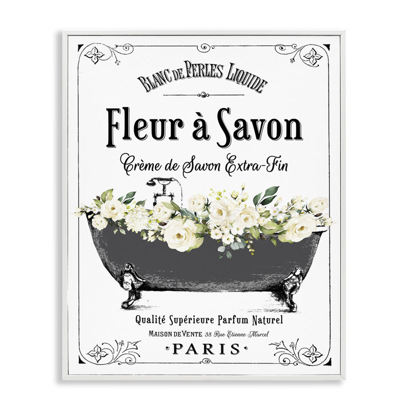 Giclée de baignoire à fleur française, design par lettré et doublé, H 14 po x l 11 po