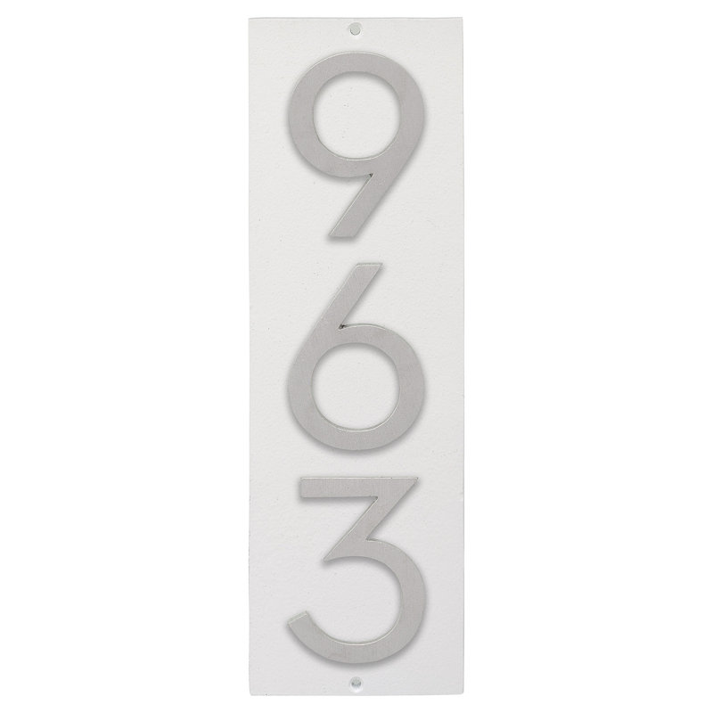 Plaque d’adresse murale flottante linéaire, Blanc, Aluminium brossé, Oui