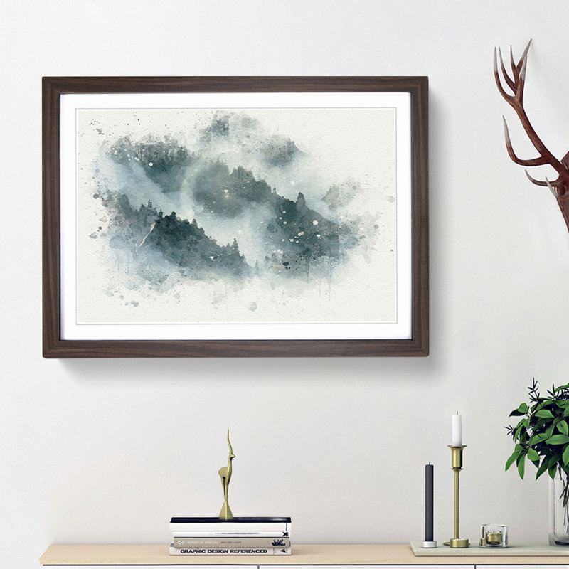 Grey Wolf in a Winter Forest in Abstract - Picture Frame Graphic Art Print, Walnut Framed, 62cm H x 87cm W x 2cm D