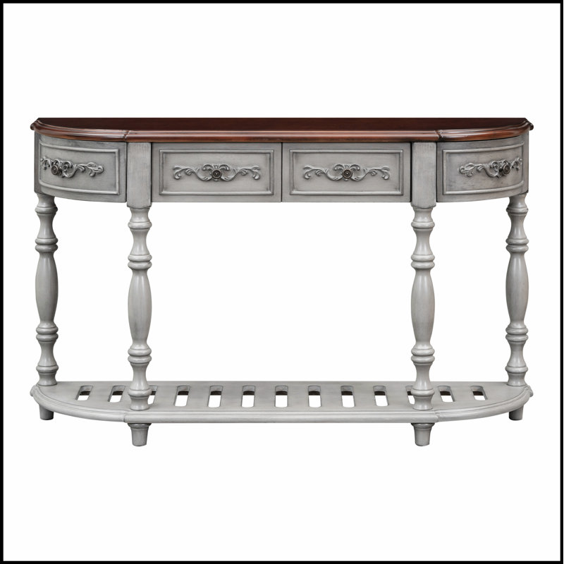 Console 52 po moderne et contemporaine avec 4 tiroirs et 1 tablette pour le couloir et le salon, Brun, Gris antique