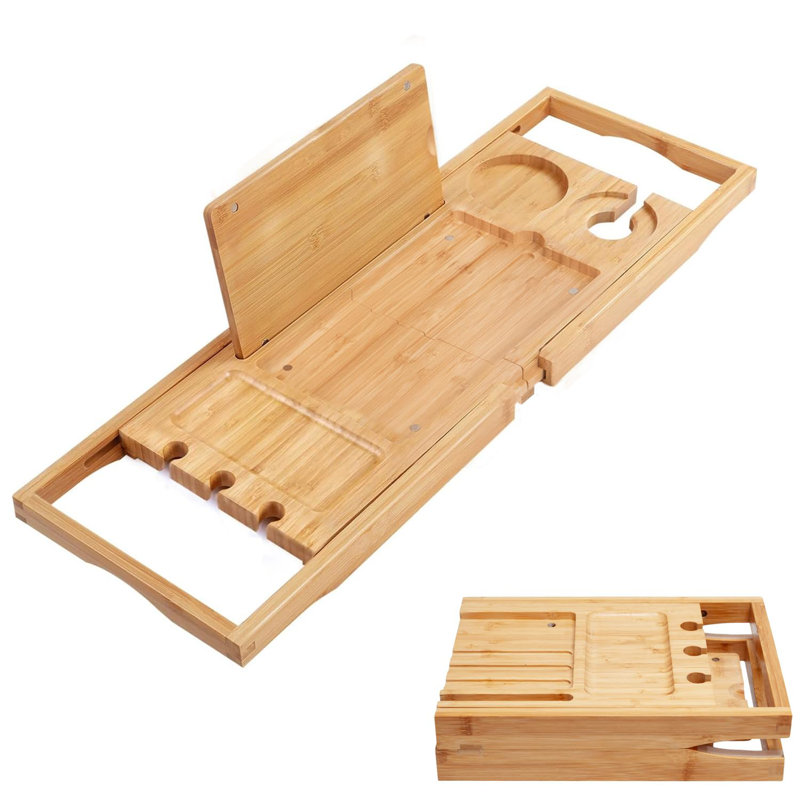 Plateau de baignoire en bambou avec porte-serviette et porte-gobelet ajustable