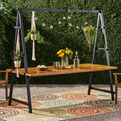 Table en bois avec support pour plante - 88,57 po x 40,33 po x 80,09 po, teinte, reliée au métal