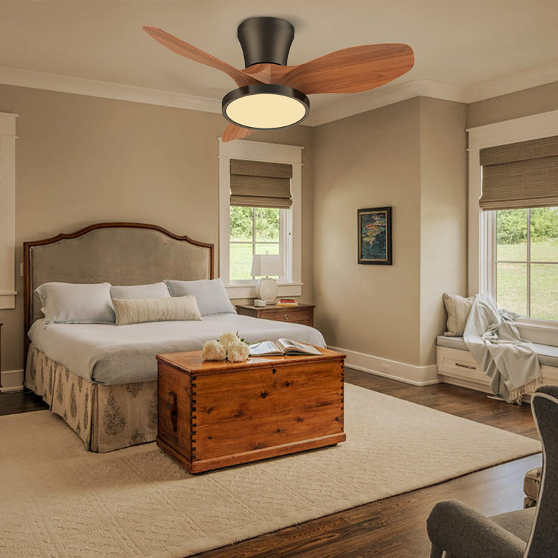 32 inch Quiet Ceiling Fan with Light and Remote Control, Walnut