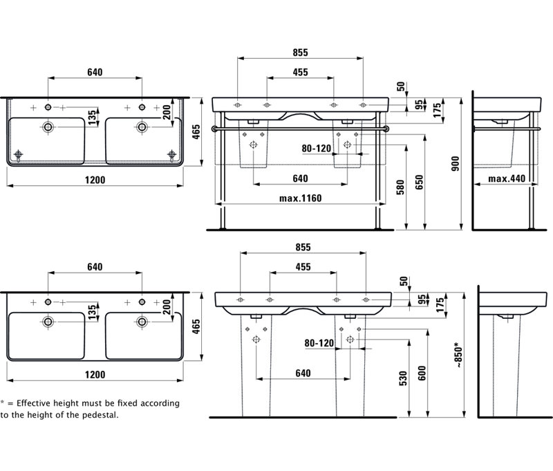 Laufen PRO S 47.24'' L Bathroom Sink, 3 Hole