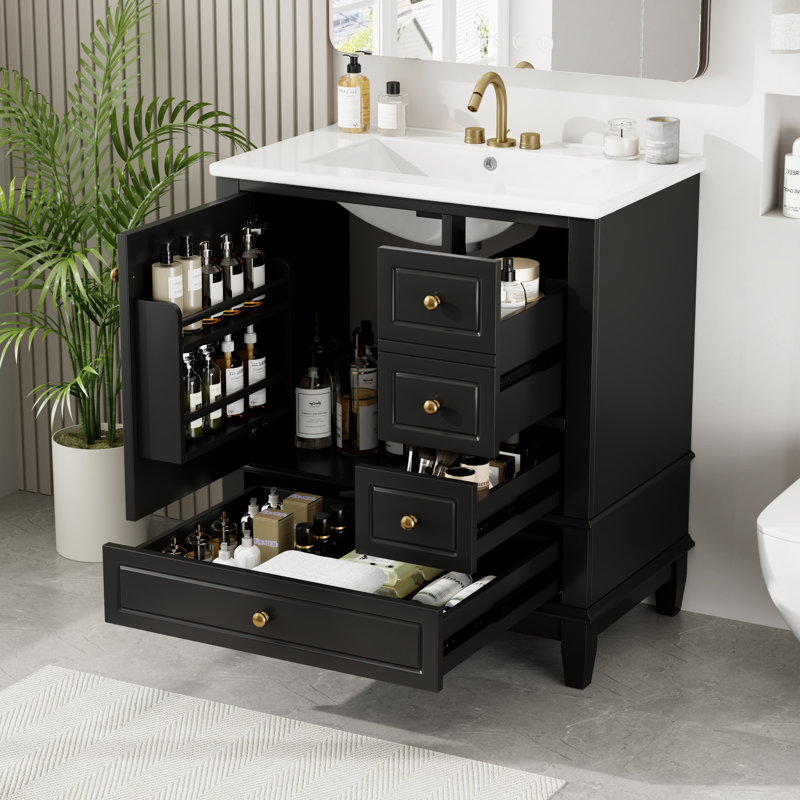 Meuble-lavabo avec trois tiroirs, Noir, noir, noir, noir