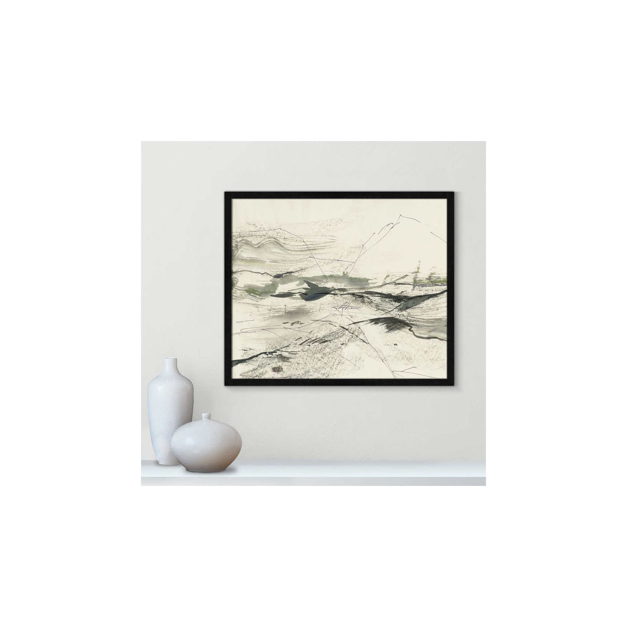 Green Sketches by PI Studio, 21.5" H x 25.5" W x 0.75" D, Black Slim Picture Framed, No Mat