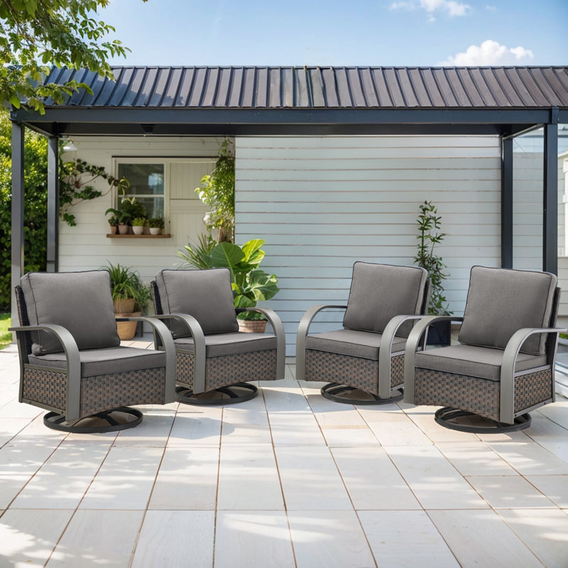 Chaises pivotantes d'extérieur en rotin avec coussins Bobra (ensemble de 4), Gris