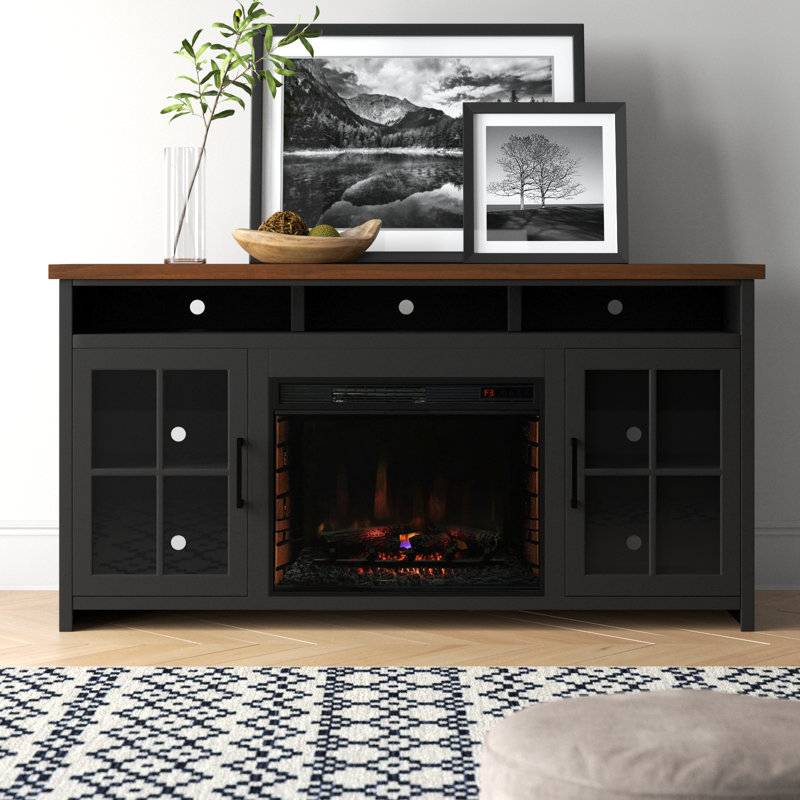 Brixham 74" Fireplace TV Stand with Electric Fireplace Heater for TVs up to 85", Farmhouse Media Console with Storage