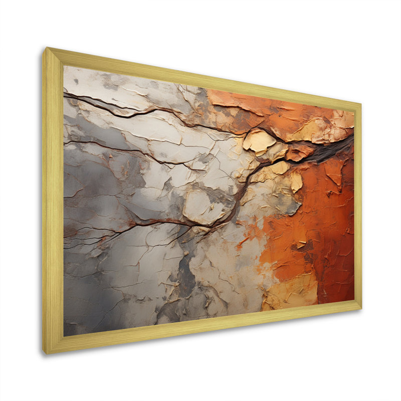 Collage d'arbre de séquoia abstrait orange gris sur toile, H 24 po x l 32 po x P 1 po, Or