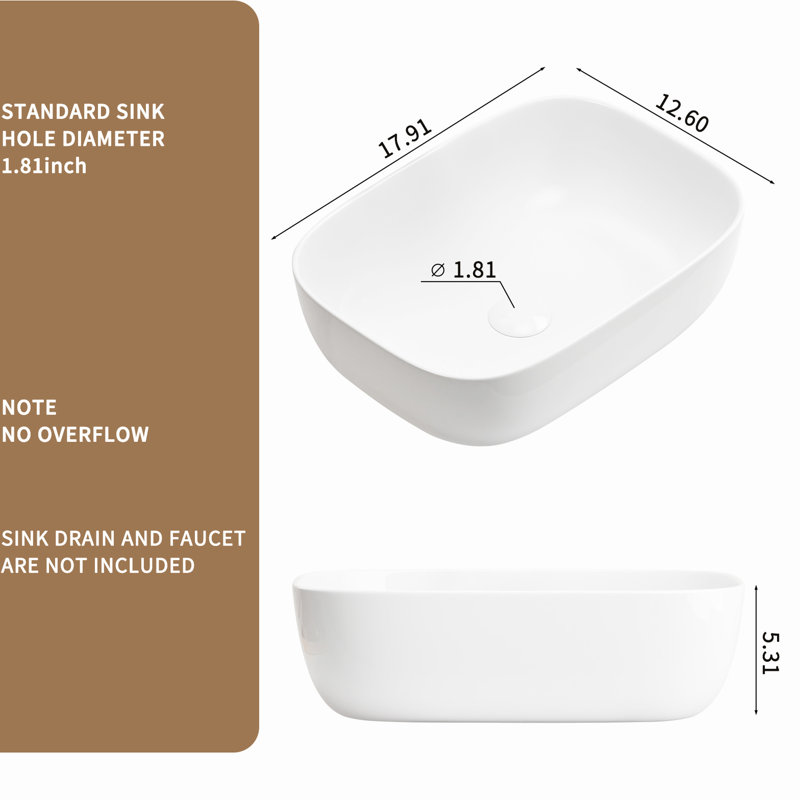 Lavabo de salle de bain Modern Modern Rectangle White