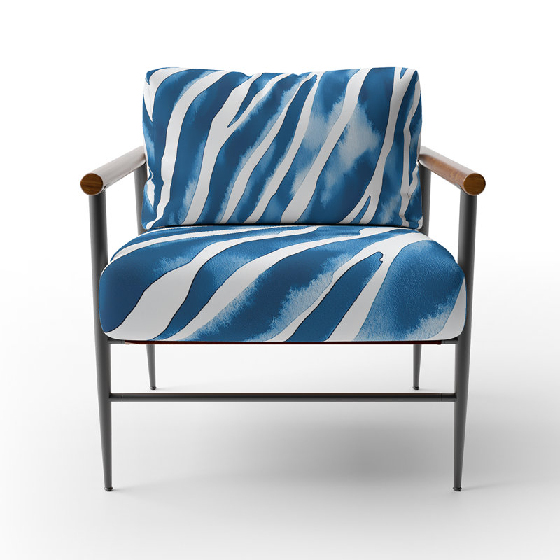 Chaise à accoudoirs rembourrée Zebra, Noir, noir, noir, noir, Bleu / blanc