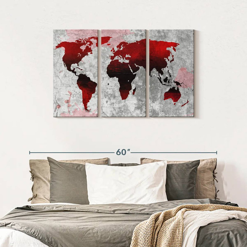 «Crimson World Map», reproduction sur toile, H 28 po x l 45 po x 1,25 po