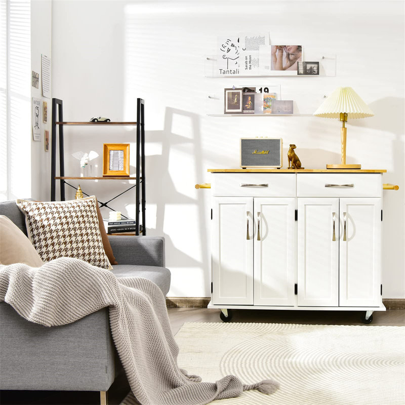 Aneta 106 cm W Kitchen Cart with, White