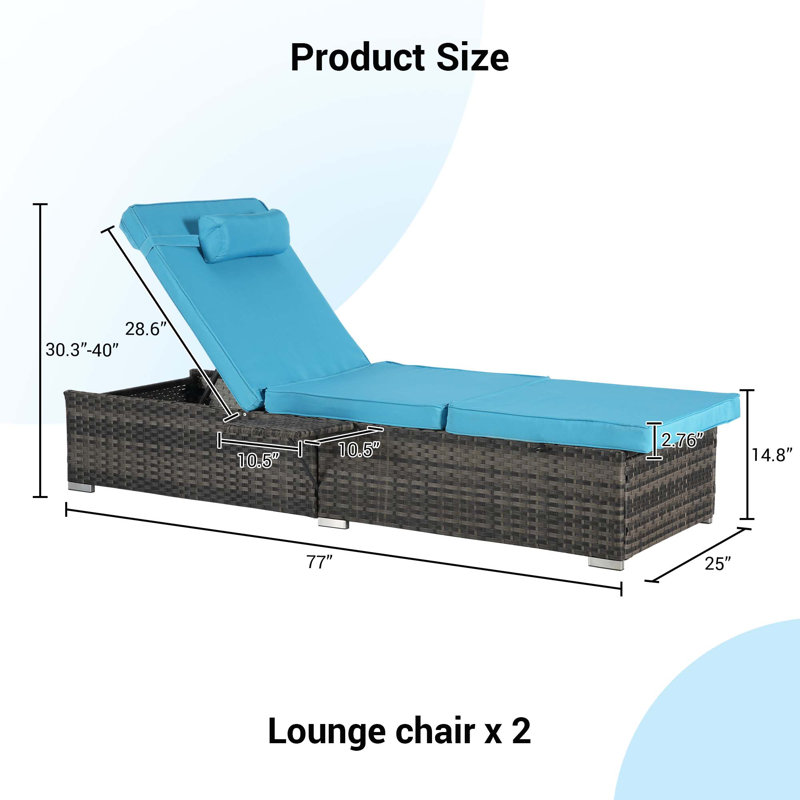 Outdoor Chaise Lounge Chair Set Of 2 With Patio Pool Chairs Tanning Lounges For Outside,Beach Rattan Recliners With Adjustable Backrest,Cushion For Poolside Backyard Garden