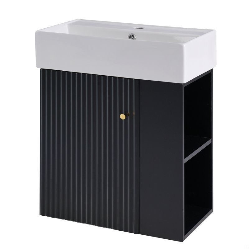 Meuble-lavabo flottant 21,6 pouces avec lavabo en céramique, Noir