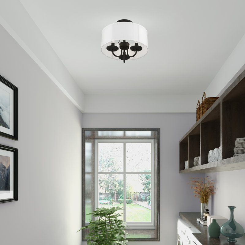 Sampson Linen Blend Semi Flush Mount, Black