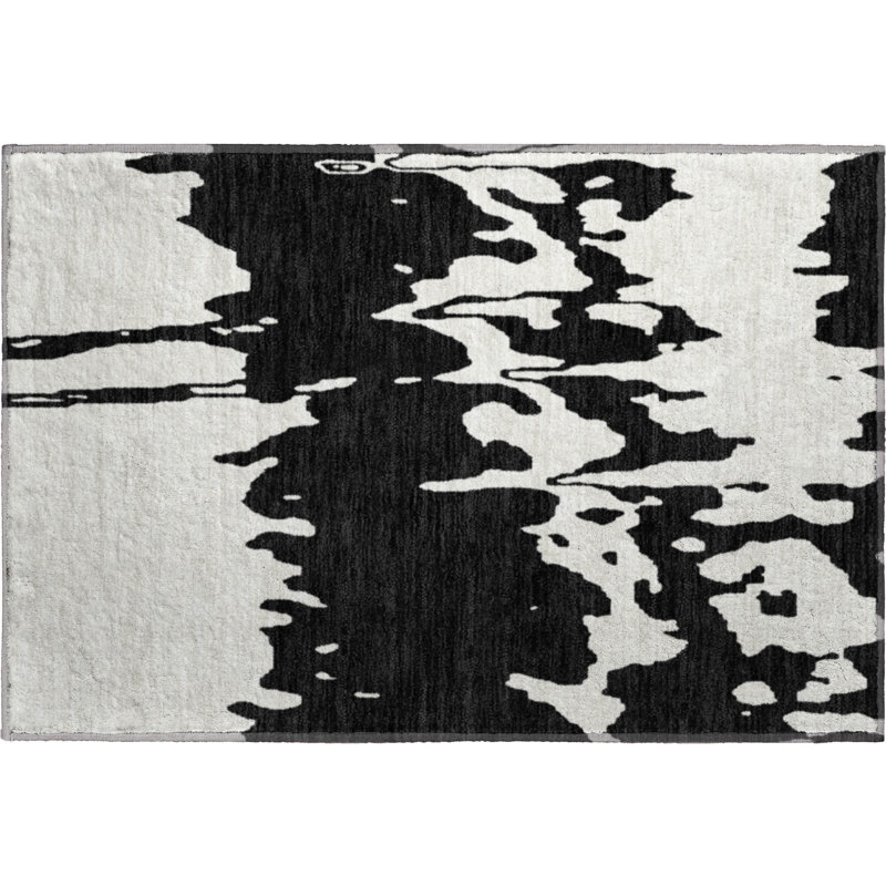 Premium Machine Washable Prisco Black Rug, Rectangle 1'8" x 2'6"