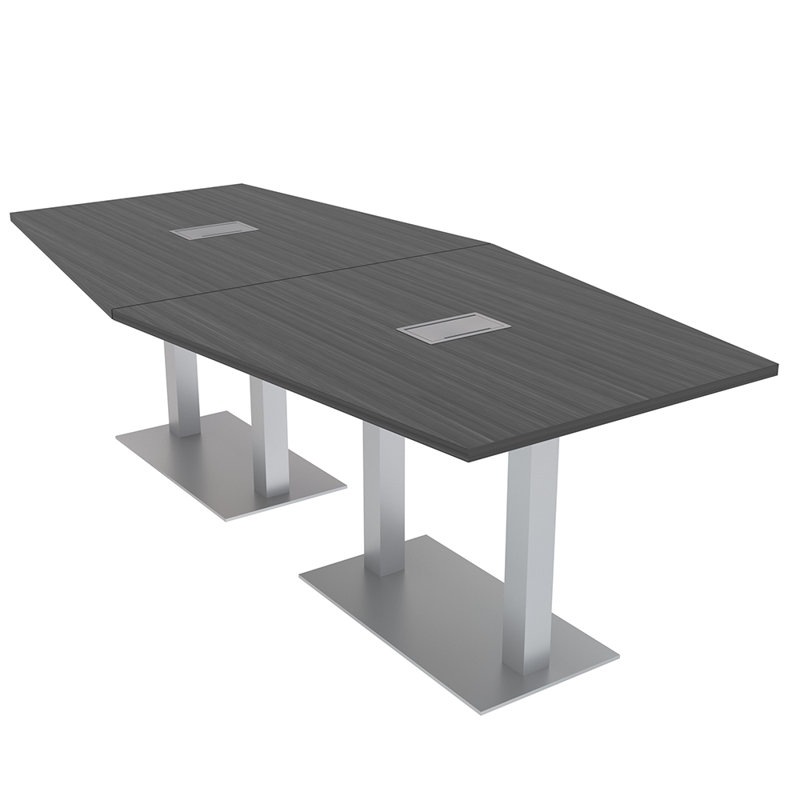 Table de conférence hexagonale avec alimentation et données, L 96 po x l 48 po, Nuit asiatique, Argent argent