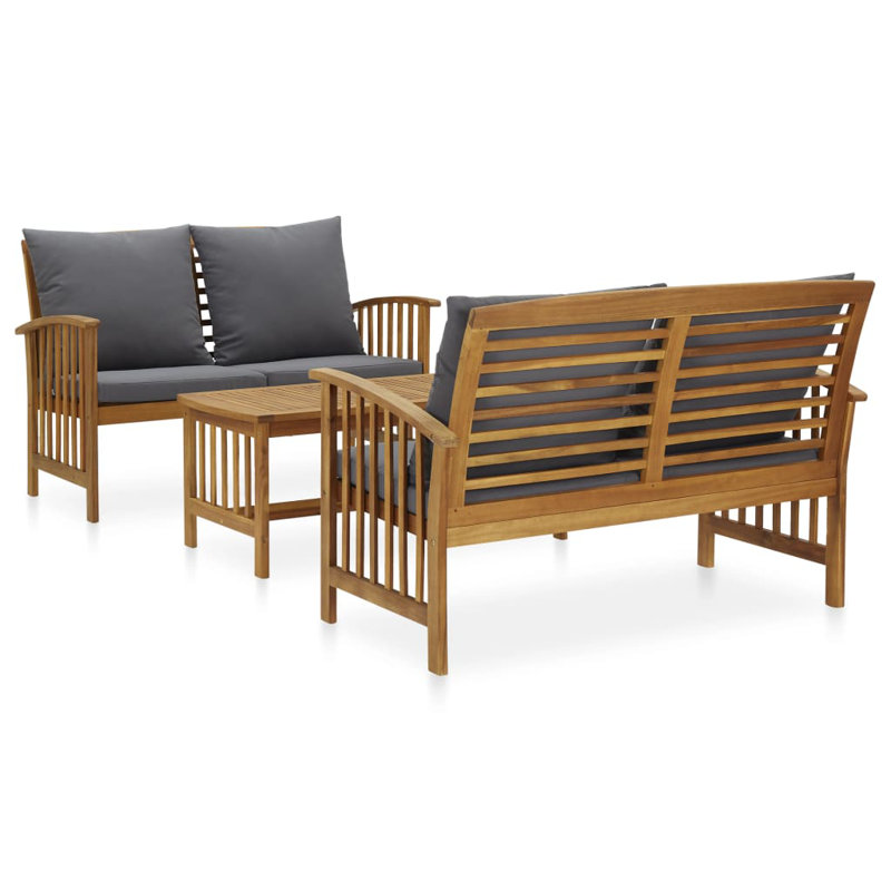 Chaise longue avec coussins 3 pièces Brikene, Gris, 2 x banc + table