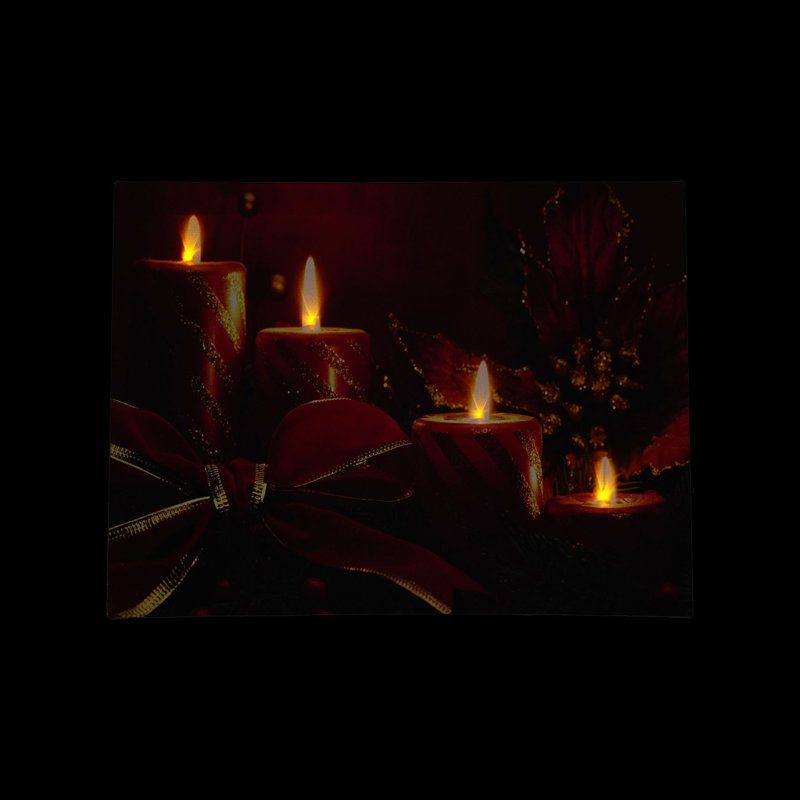 Bougies lumineuses rayées scintillantes avec poinsettia et nœud de Noël