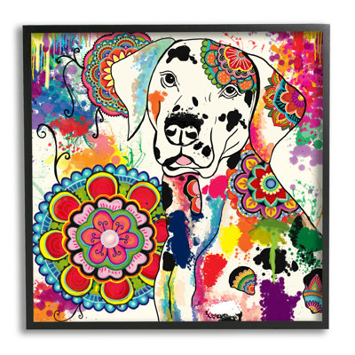 «Pet Labrador Labrador Portrait Vibrant Boho Medallion», art sur toile tendue surdimensionnée par Sangita Bachelet