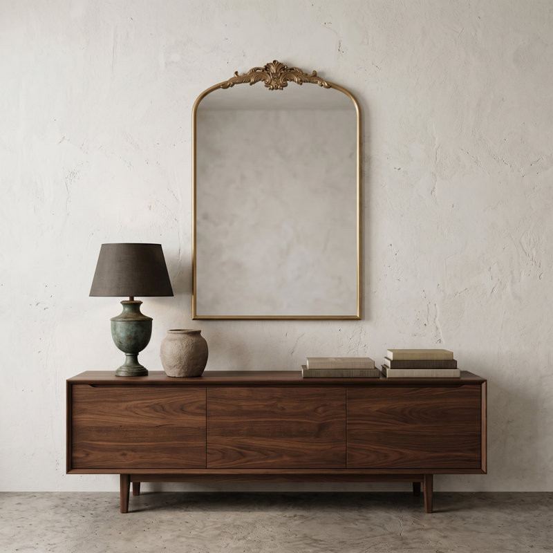 Miroir mural au design unique, H 36 po x l 24 po, Or antique