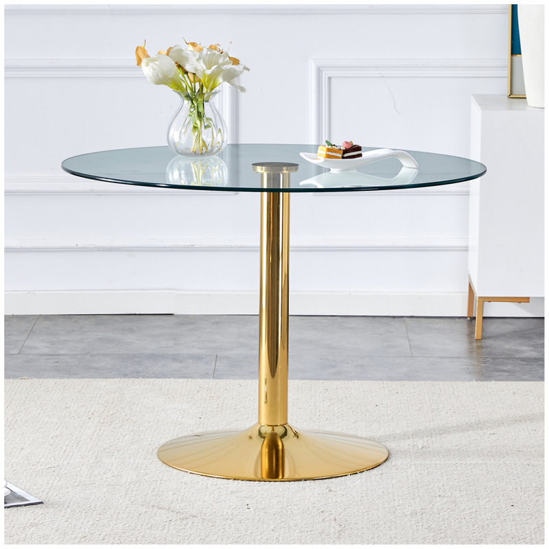 Table de salle à manger en verre, 29.5" H x 42" L x 42" W, Doré