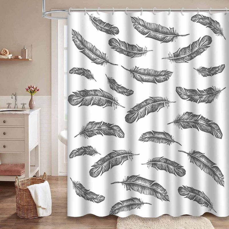 Magnifique rideau de douche en plumes noires avec 12 crochets, L 72 po x l 72 po