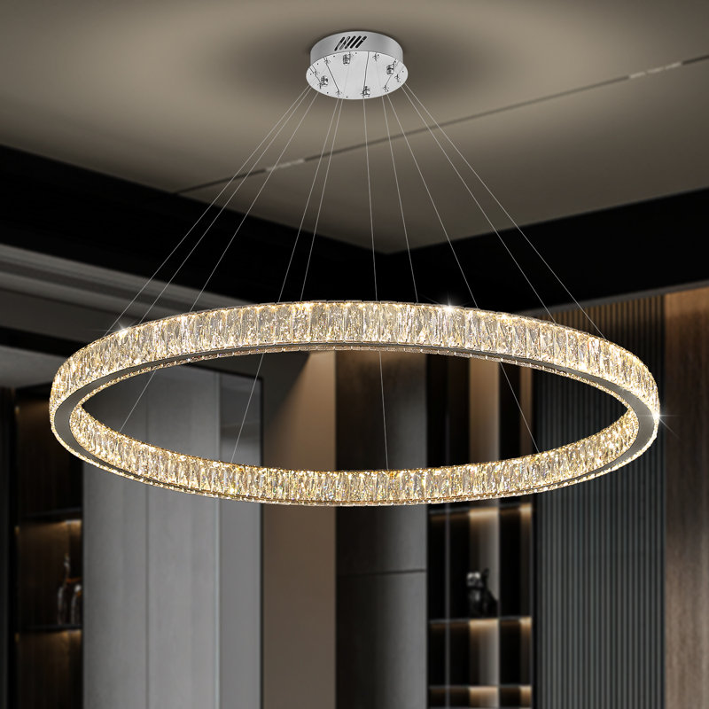 Luminaire suspendu à DEL 48 po à grand anneau en cristal moderne à intensité variable pour salle à manger