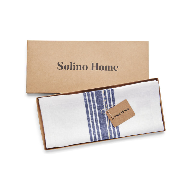 Farmhouse - 100% Pure Linen Table Runner, Navy/White, 72" x 18"