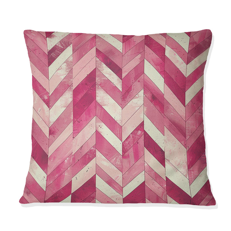Coussin décoratif rose à motif de chevrons II, H 16 po x l 16 po
