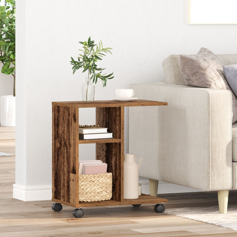 Engineered Wood Compact Lightweight Side Table, Old Wood