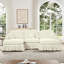 Beige blanc, confortable, 3 sièges, forme en U, accoudoirs évasés, jupes de plis à volants amovibles, repose-pieds mobiles, segmenté, assise détendue-1388403305
