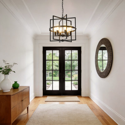 6-Light Adjustable Lantern Chandelier Pendant Light Fixture for Dining Room Hallway Foyer Entryway