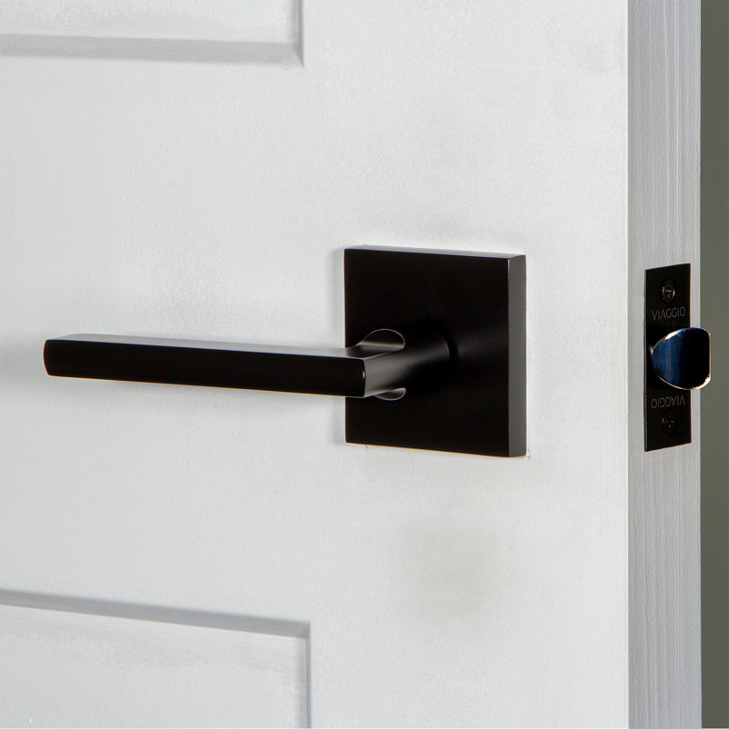Viaggio Quadrato Rosette Privacy (Bed & Bath) with Milano Lever, Satin Black, 2.75", Left