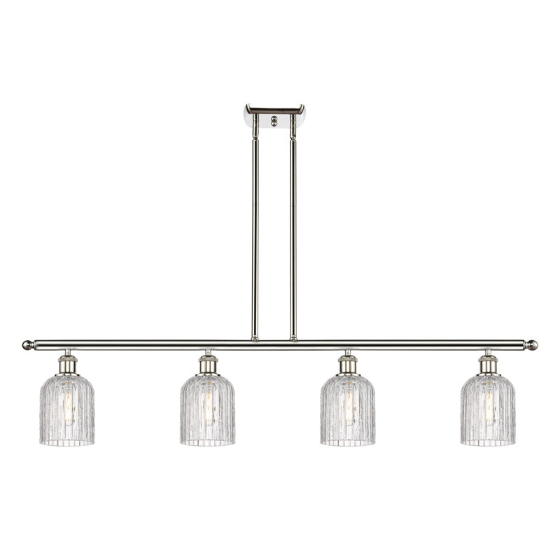 Luminaire suspendu pour îlot de cuisine 4 lumières Fiennes, Nickel poli, Bleu princesse