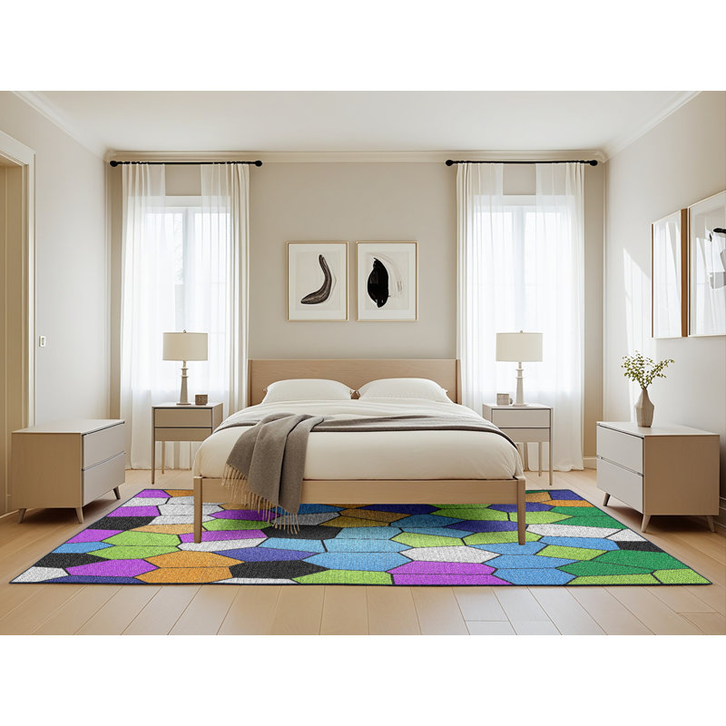 Tapis orange à motif géométrique, Rectangle 5 pi x 8 pi