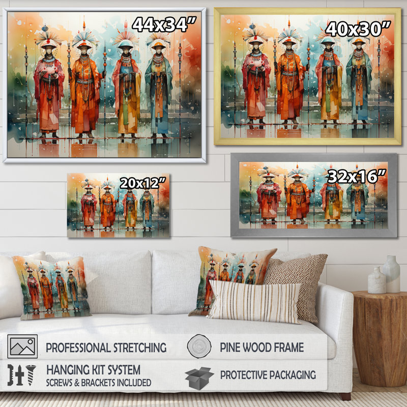 Native Art Kachinas Dance, reproduction d'art sur toile, Cadre simple noir, H 12 po x l 20 po x P 1 po