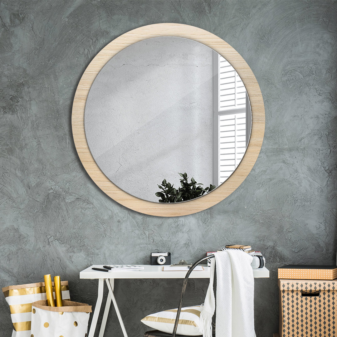 Huldar Round Glass Framed Wall Mounted Accent Mirror in Brown