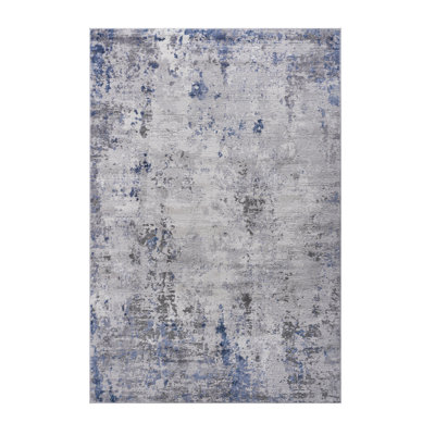 Loom & Collection Area Rug 5X7, Silver/Blue/Abstract, Non-Shedding, Stain , For Dining Room Home Office 5X7 Rug, Non-Shedding Matches Eat-In Kitchen