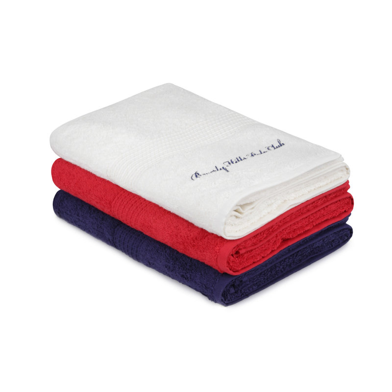 Ensemble de 3 serviettes de bain 100% coton, Rouge / blanc / bleu foncé